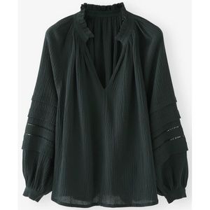 WRAP LONDON Bottle Green Crinkle Cotton/Linen Boho Top